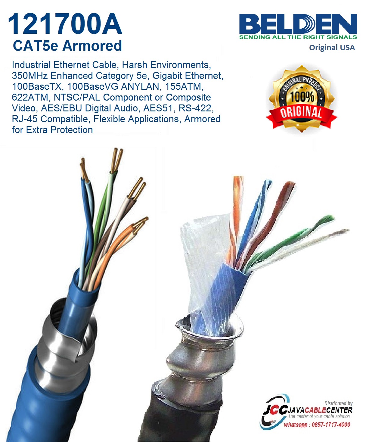 JAVA CABLE CENTER BELDEN UTP CAT5e 121700A 24AWG/4PAIR ARMORED (100