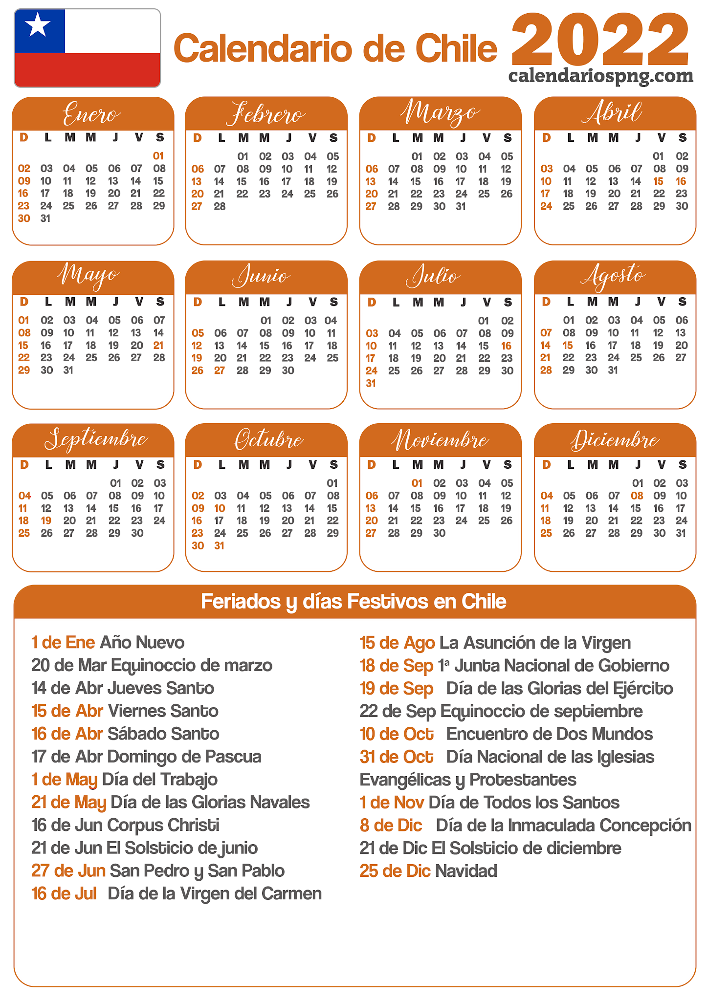 Calendarios De Chile 2022