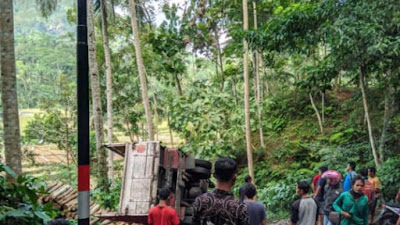 Truk Warga Wonosido, Terperosok di Tikungan Tajam Kemranggen Bruno