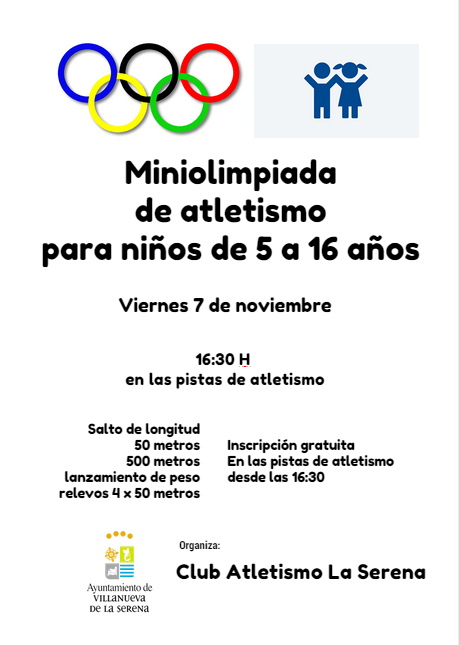 Miniolimpiada de atletismo  para niños de 5 a 16 años