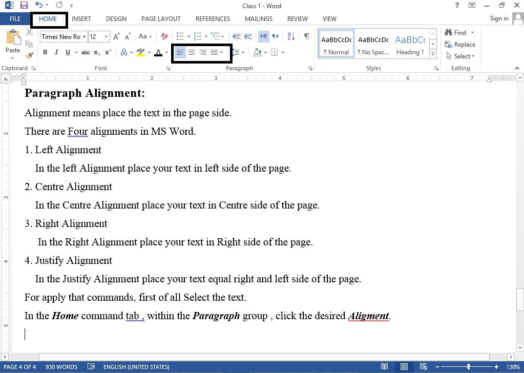 Paragraph Alignment in MS Word computer free courses