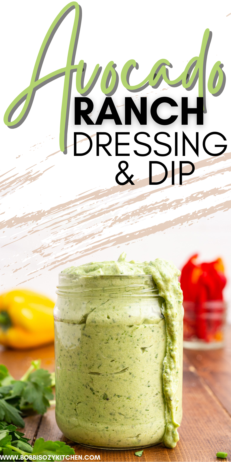 Avocado Ranch Dressing and Dip - This Avocado Ranch Dressing and Dip recipe is creamy and delicious as a dip for veggies, salad dressing, or even a sauce or topping for sandwiches or tacos, with the bonus of being keto, whole30, paleo, gluten-free, and has a dairy-free option as well! #keto #lowcarb #whole30 #Paleo #dairyfree #vegan #Plantbased #avocado #ranch #dressing #salad #dip #easy #recipe
