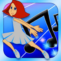 girl smiling music notes background cartoon