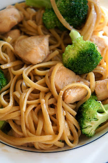 Chicken and Broccoli Stir Fry over Peanut Butter Noodles