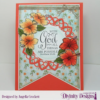 Stamps: Great Faith Stamp/Die Duos Paper: By The Shore Dies: Twist & Pop with Layers,Delicate Doily, Sentiment Strips, A2 Portrait Card Base with Layer, Large Banners, Pierced Circles, Pierced Squares