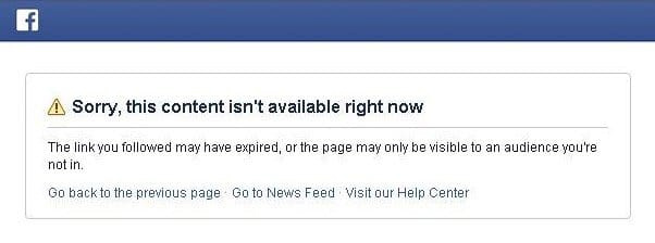 محتوى Facebook ليس متاحا