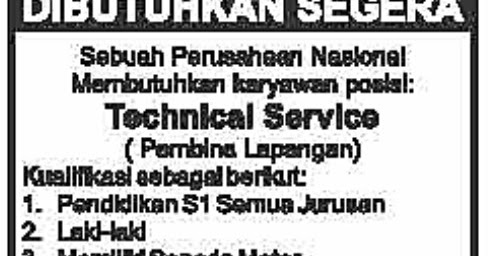 Lowongan Kerja Karyawan Technical Service - Lowongan Kerja Manado Terbaru