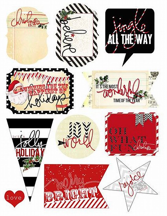 modern and striped pretty black and white with red printable Christmas gift tags for free