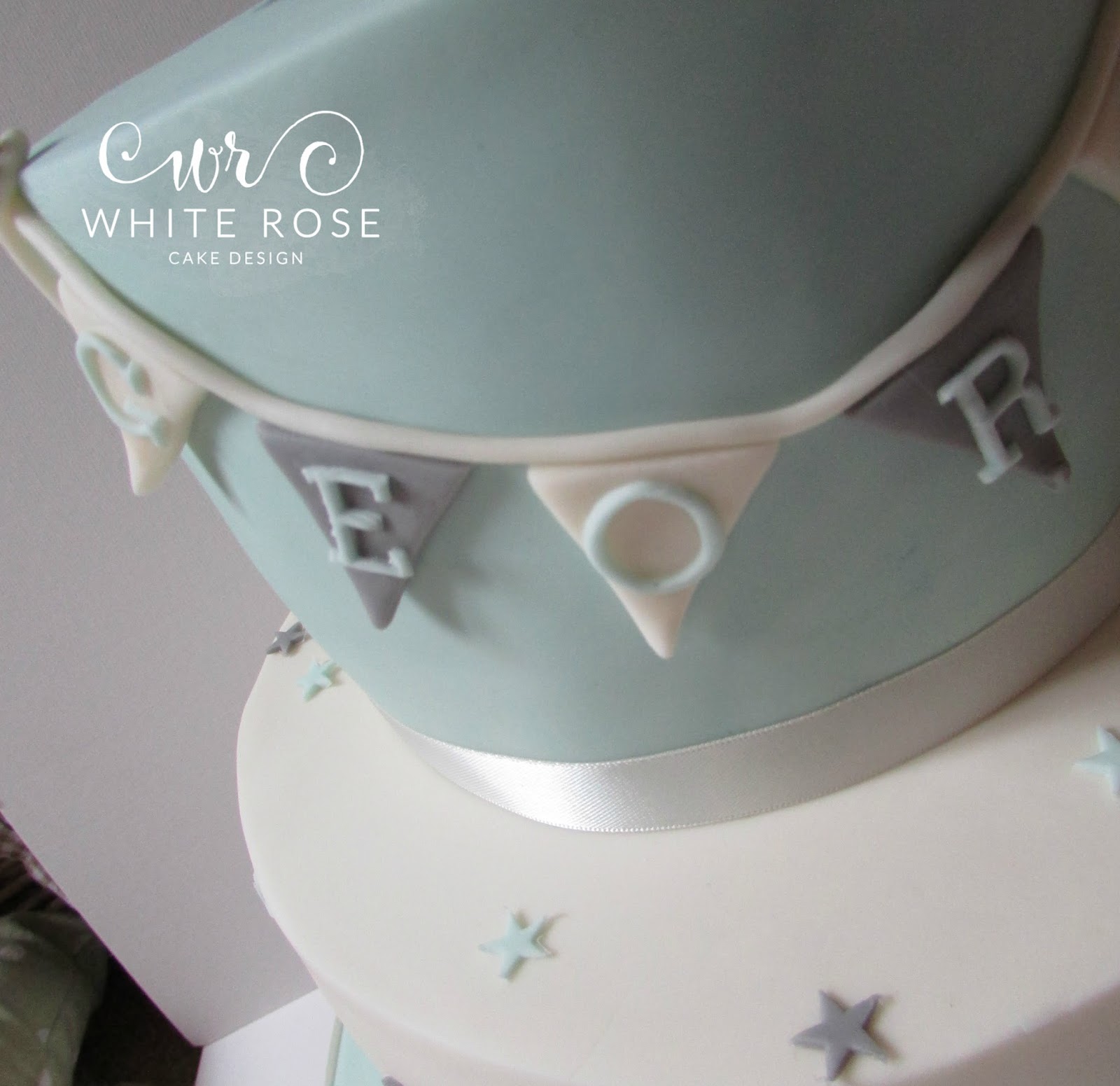 White Rose Cake Design Baby Elephant Christening Cake in Blues