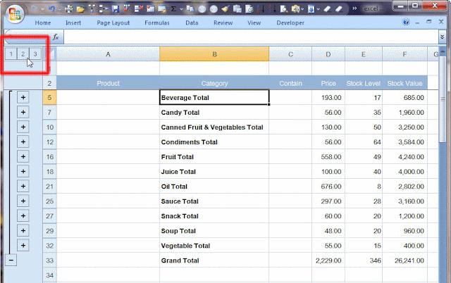 Data sheet will show only subtotal summary when click 2