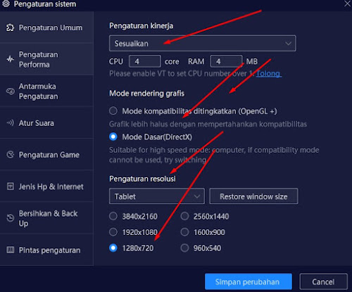 Settings Pengaturan Peforma Di Nox