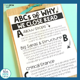 5 Tips for Content Area Close Reading Success Close Reading anchor chart