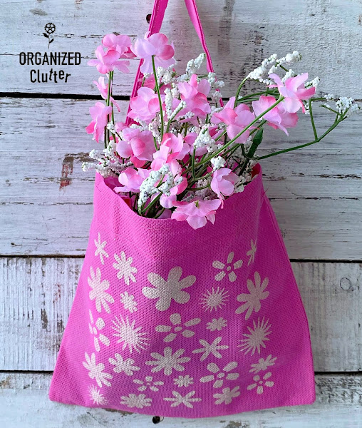Dollar Tree Stenciled Spring Decor Tote With Faux Florals