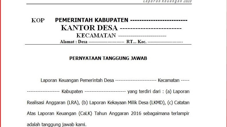 Contoh Laporan Keuangan Pemerintah Desa Terbaru
