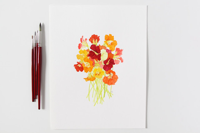 nasturtiums, watercolor nasturtiums, nasturtium bouquet, watercolor bouquet, floral watercolor, Anne Butera, My Giant Strawberry
