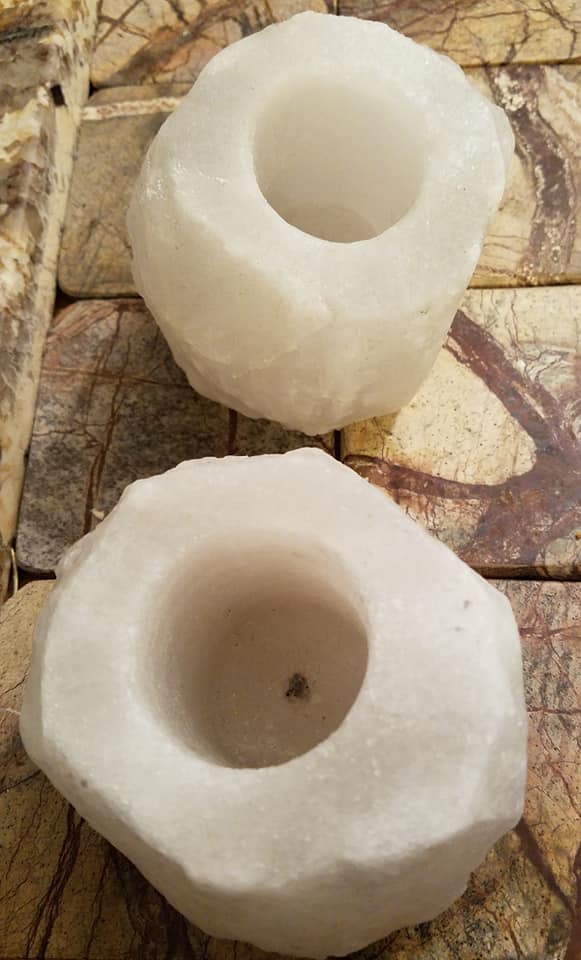 Rock Salt Two Salt Candle Holders (White)
