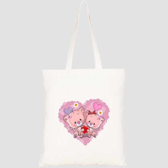 TÚI VẢI TOTE CANVAS IN HÌNH TWO CATS ON BACKGROUND HEART HT509 – HTFASHION