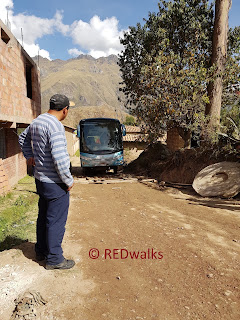 Bus crossing the makeshift bridge Bus crossing the makeshift bridge
