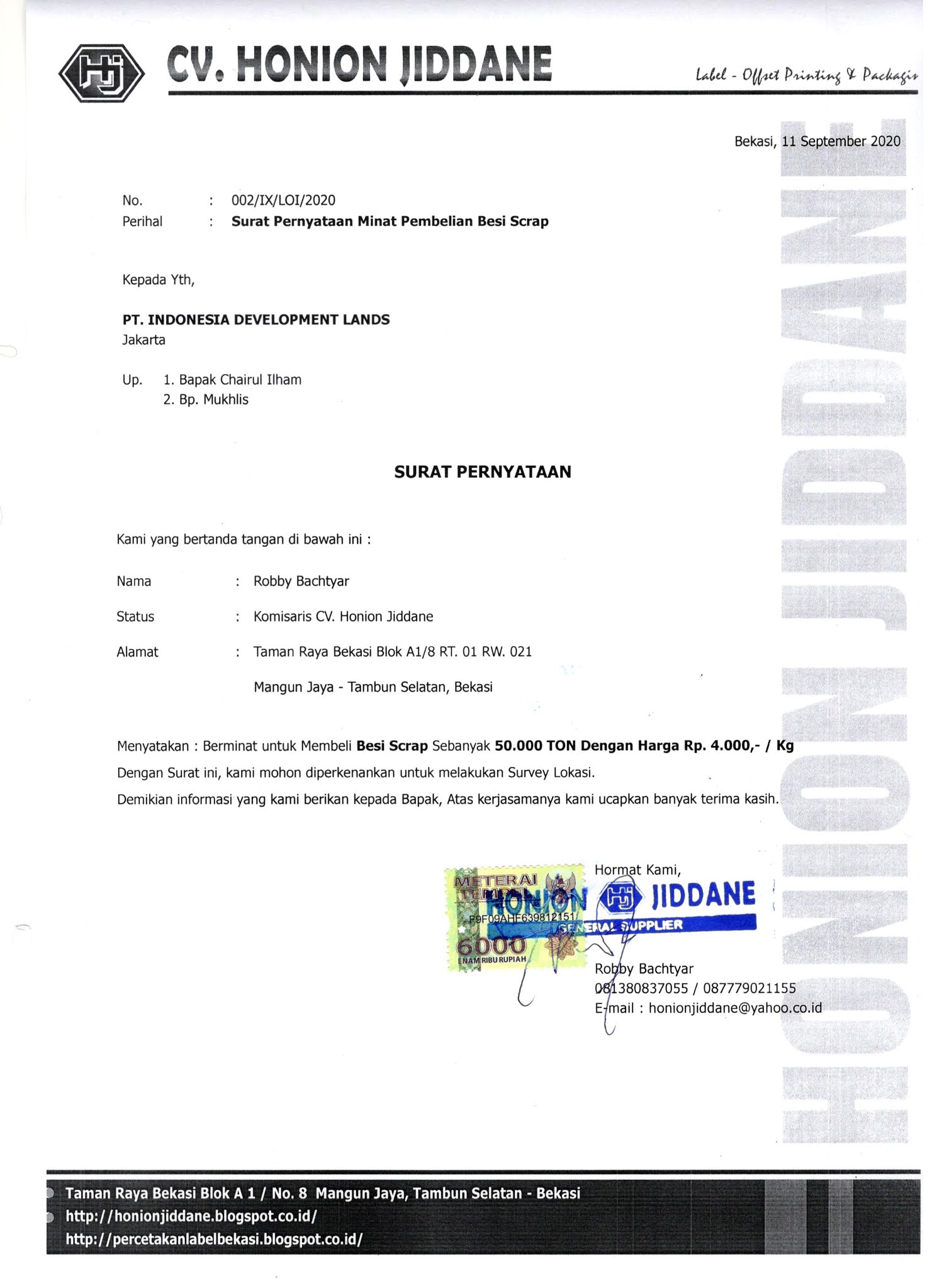 Contoh Surat Minat Beli Besi ARNABGURLZ