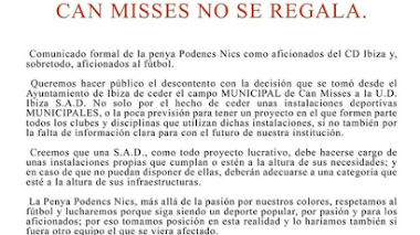 La afición del CD Ibiza protesta tras la cesión de Can Misses en favor de la UD Ibiza