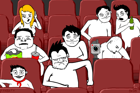 Zuschauer im Kino lustige Zeichnung animiert Zuschauer im Kino lustige Zeichnung animiert