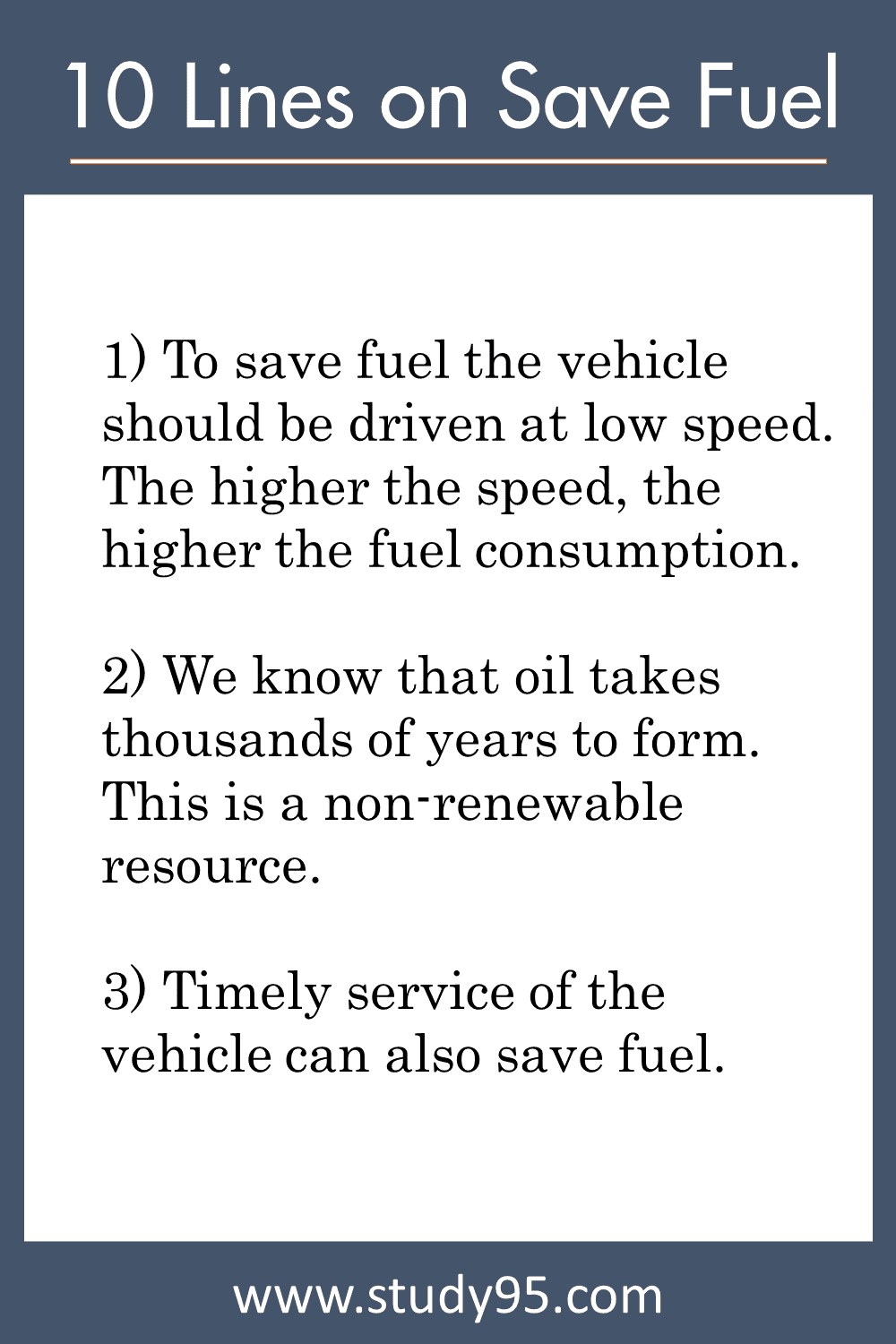 10 Lines on Save Fuel