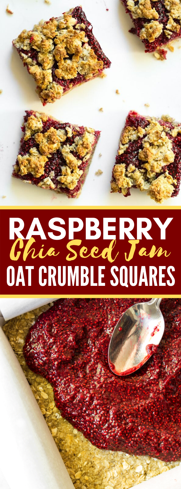 Raspberry Chia Seed Jam Oat Crumble Squares (Vegan + Gluten-Free) #desserts #healthy
