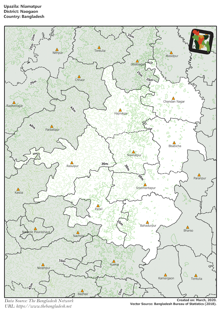 Niamatpur Upazila Elevation Map Naogaon District Bangladesh