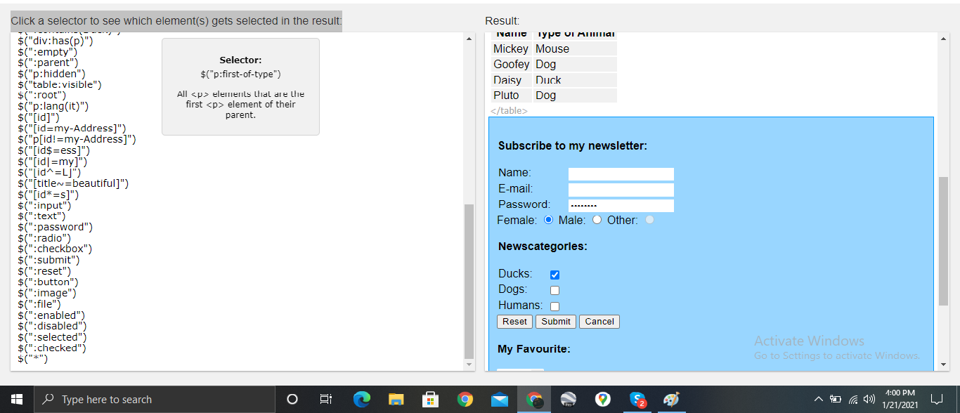 How to use selector with Jquery with different type of elements