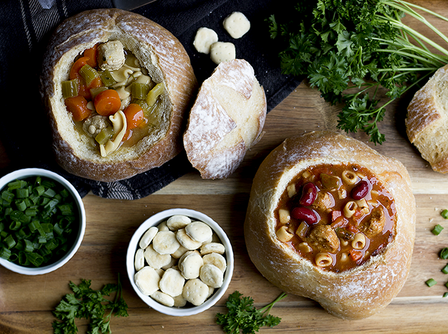 Plant-Based Soup in a Bread Bowl