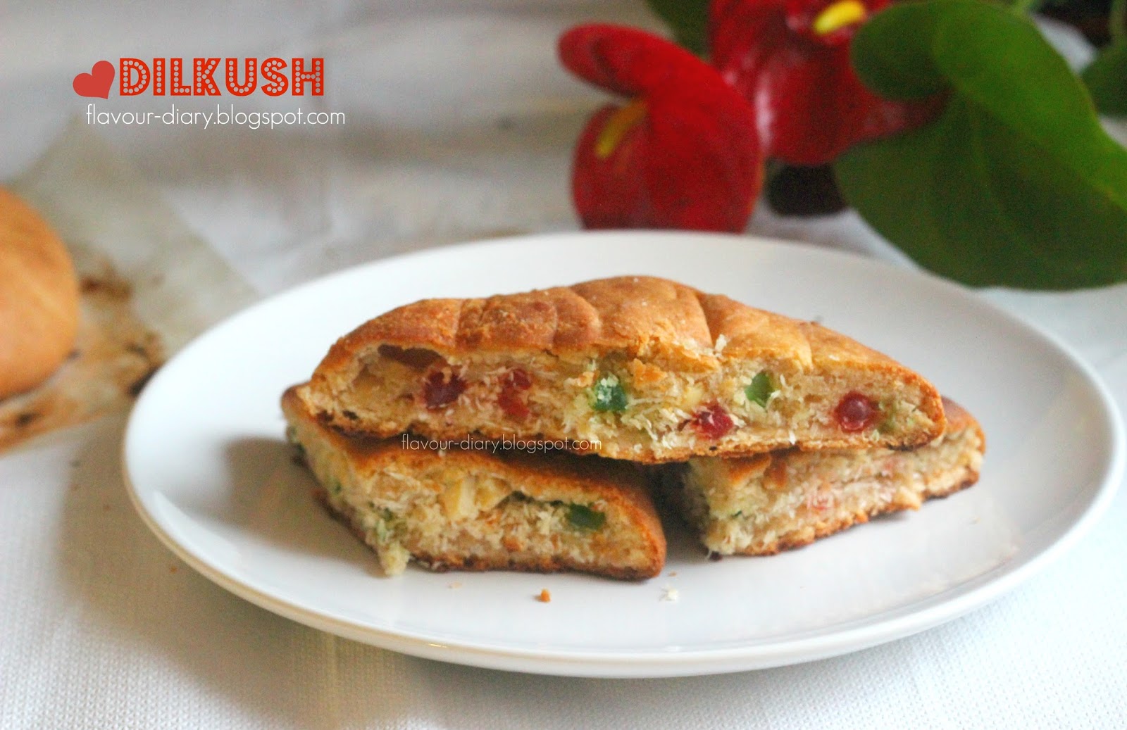 Flavour Diary Dilkush / Dilkhush recipe / Bread with sweet filling