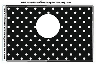 Etiquetas para Imprimir Gratis de Negro con Lunares Blancos. 