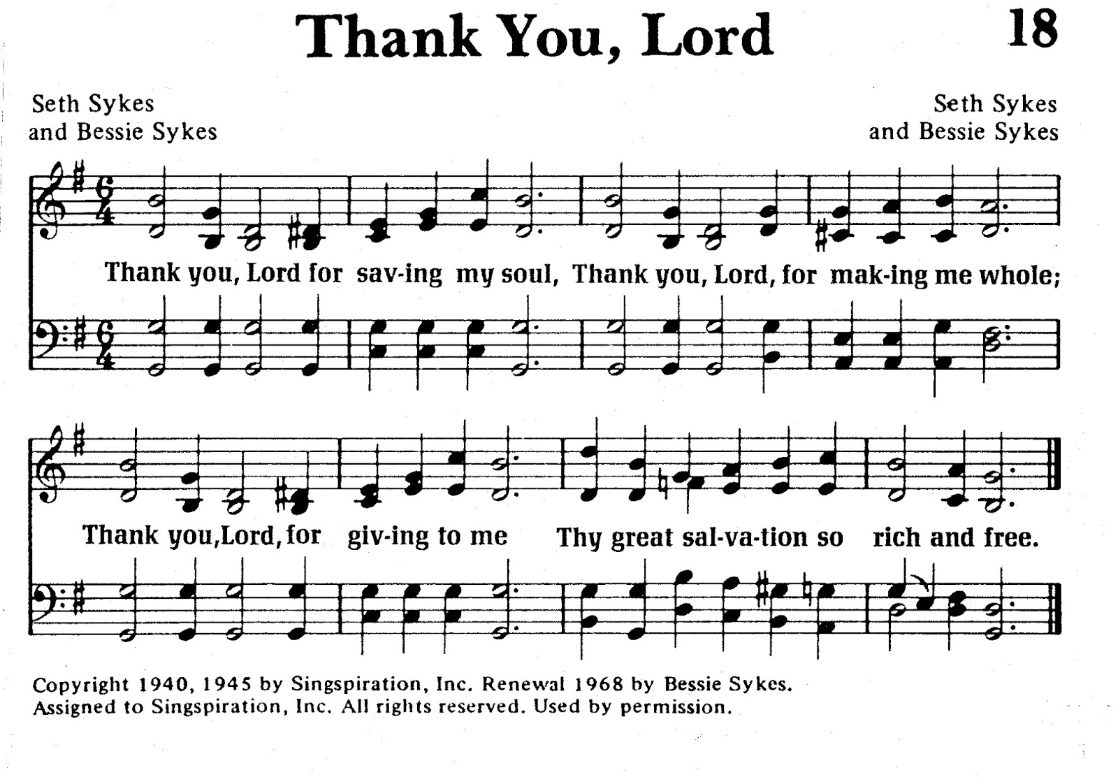 Thank You Lord Sykes Sheet Music