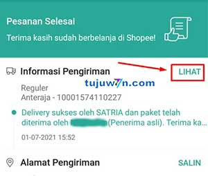 di shopee cara melihat potret bukti pengiriman shopee