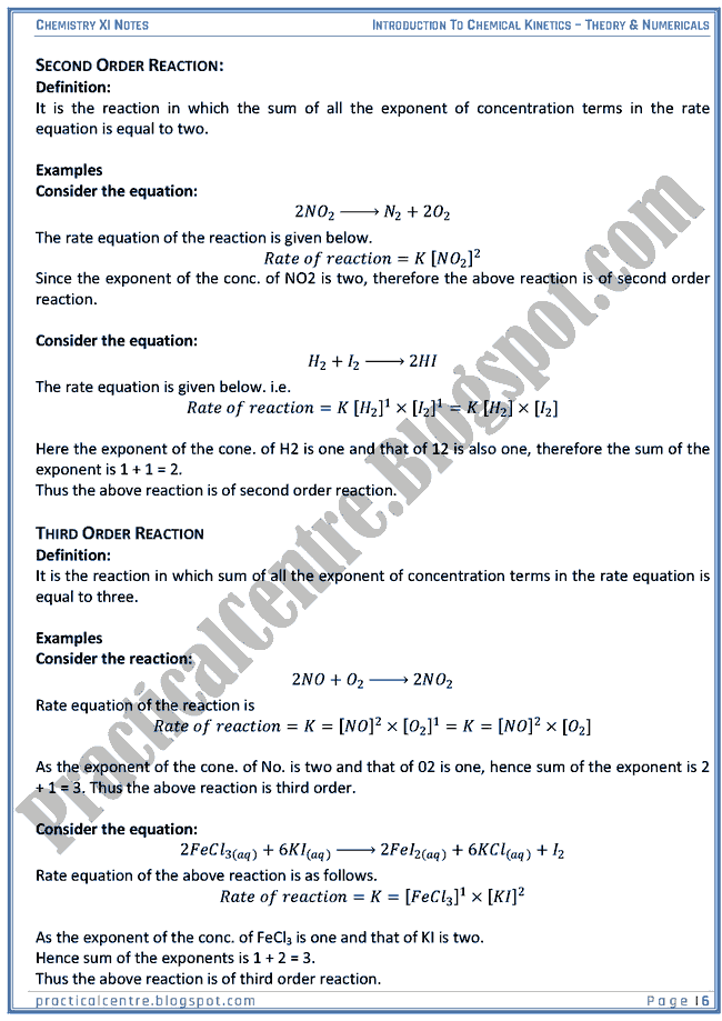 Introduction To Chemical Kinetics - Theory And Numericals (Examples And Problems) - Chemistry XI