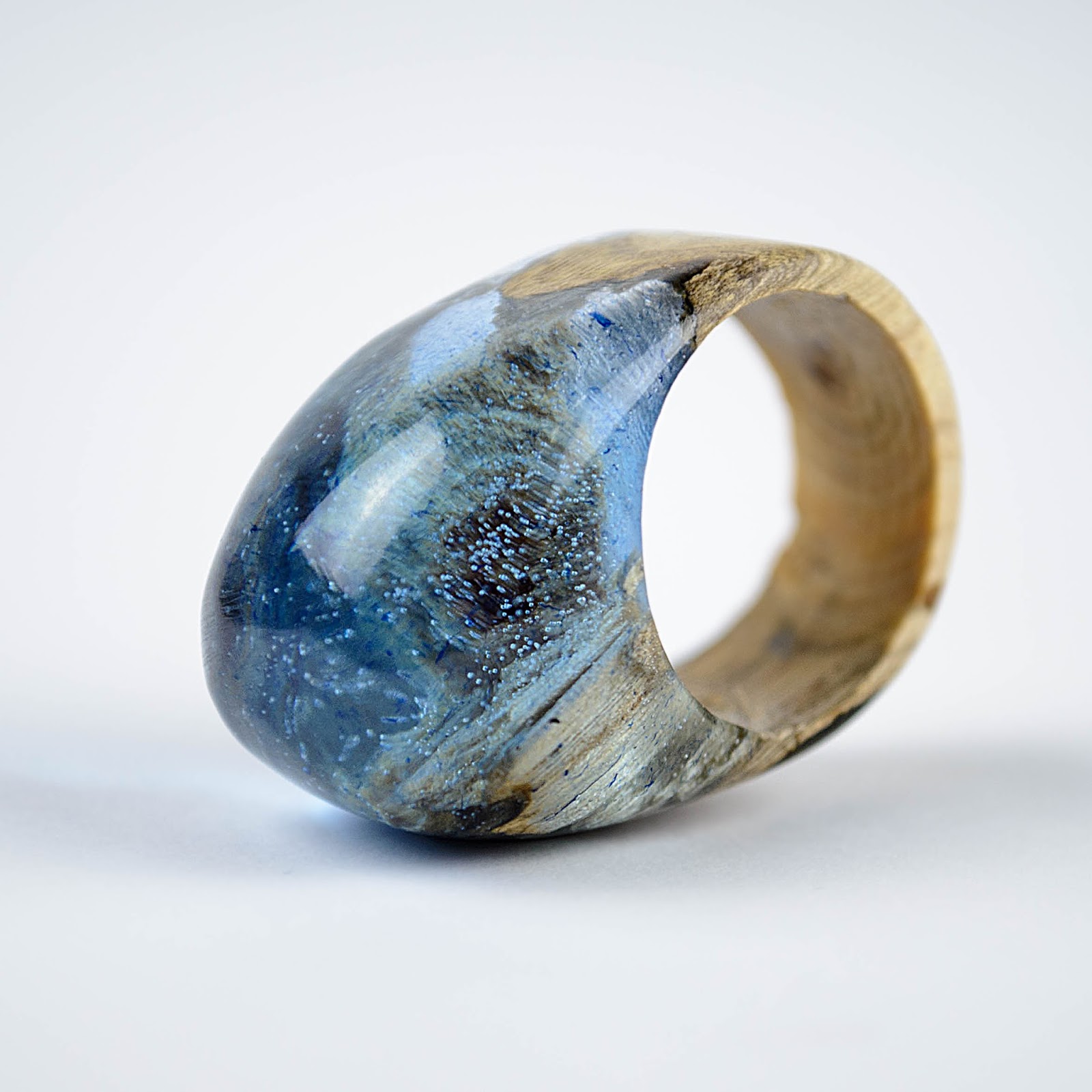OKTIE Ocean Deep Wood Resin Ring Resin Wood Ring Hand Made Wooden
