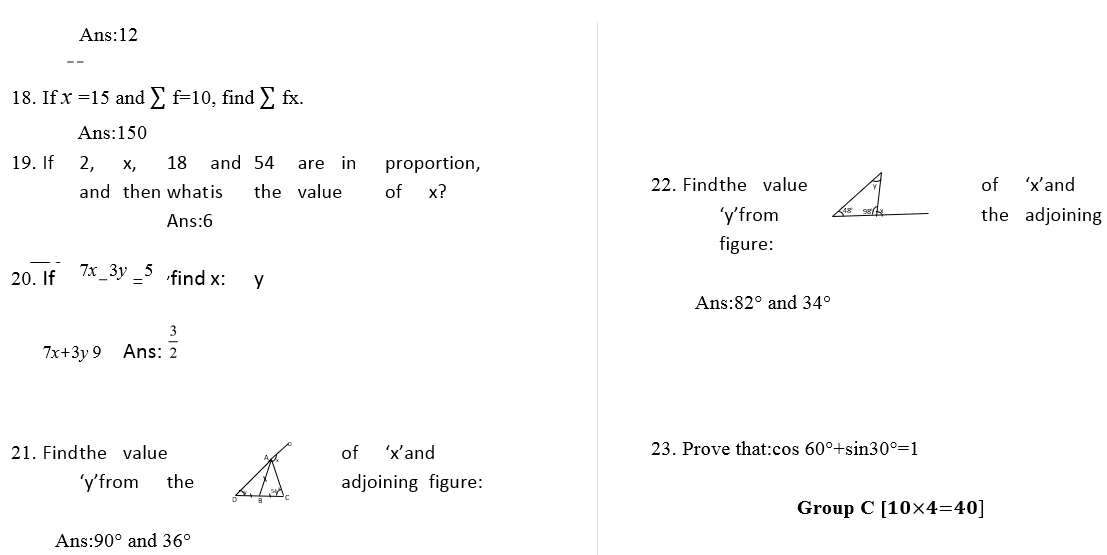 CLASS 9 MATH QUESTIONS 2077/2078 PRACTICE QUESTIONS