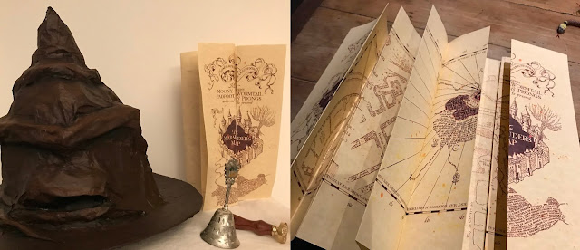 carte vieilli du maraudeur tiré du film Harry potter et utilisée dans la décoration d'anniversaire