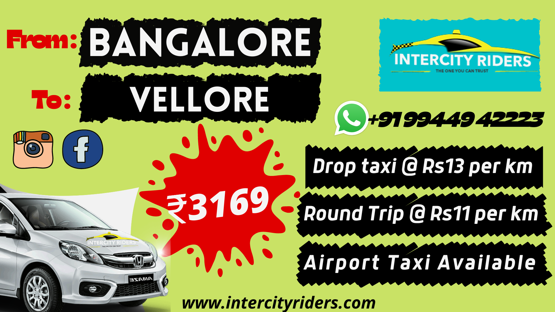 Bangalore to Vellore taxi