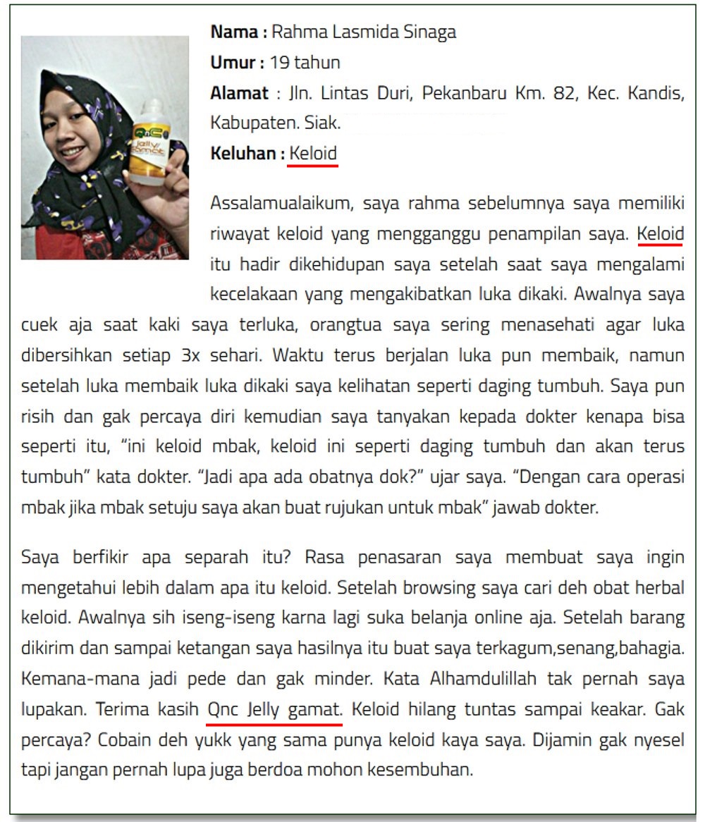 Obat Penghilang Benjolan Keloid Tradisional ~ TESTIMONI JELLY GAMAT QNC Obat Penghilang Benjolan Keloid Tradisional ~ TESTIMONI JELLY GAMAT QNC