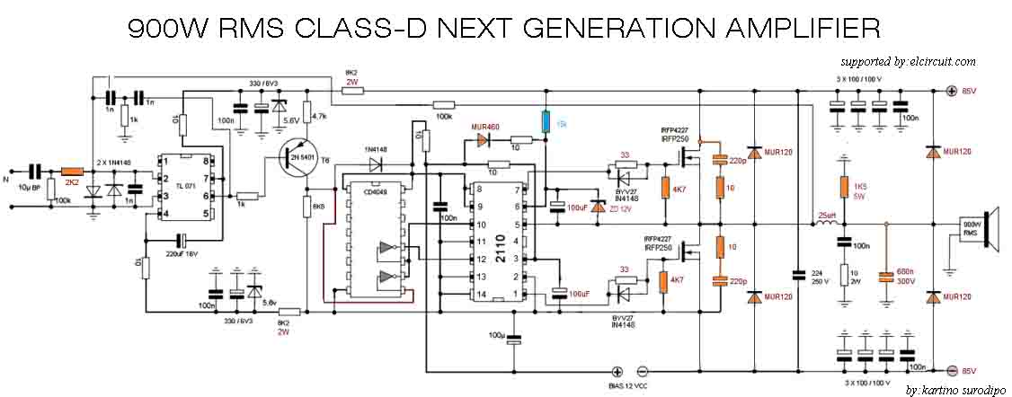 900W Class-D Next Generation Power Amplifier - Electronic Circuit