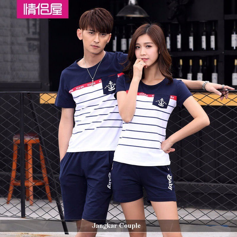 Baju Kaos  Couple  Motif Garis  yang Harus Kalian pakai CP06