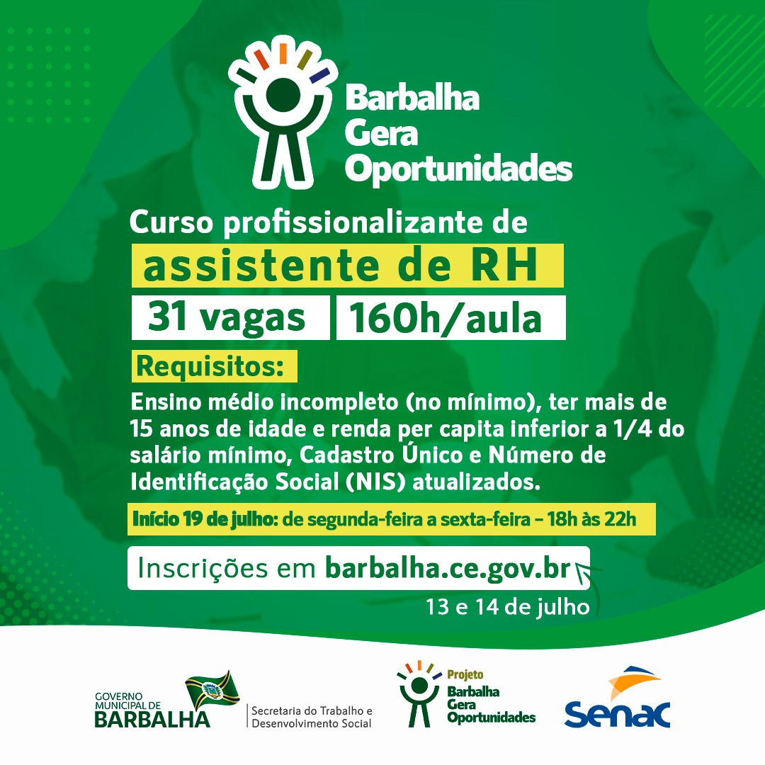 Vaga Assistente de RH em Fortaleza/Ce