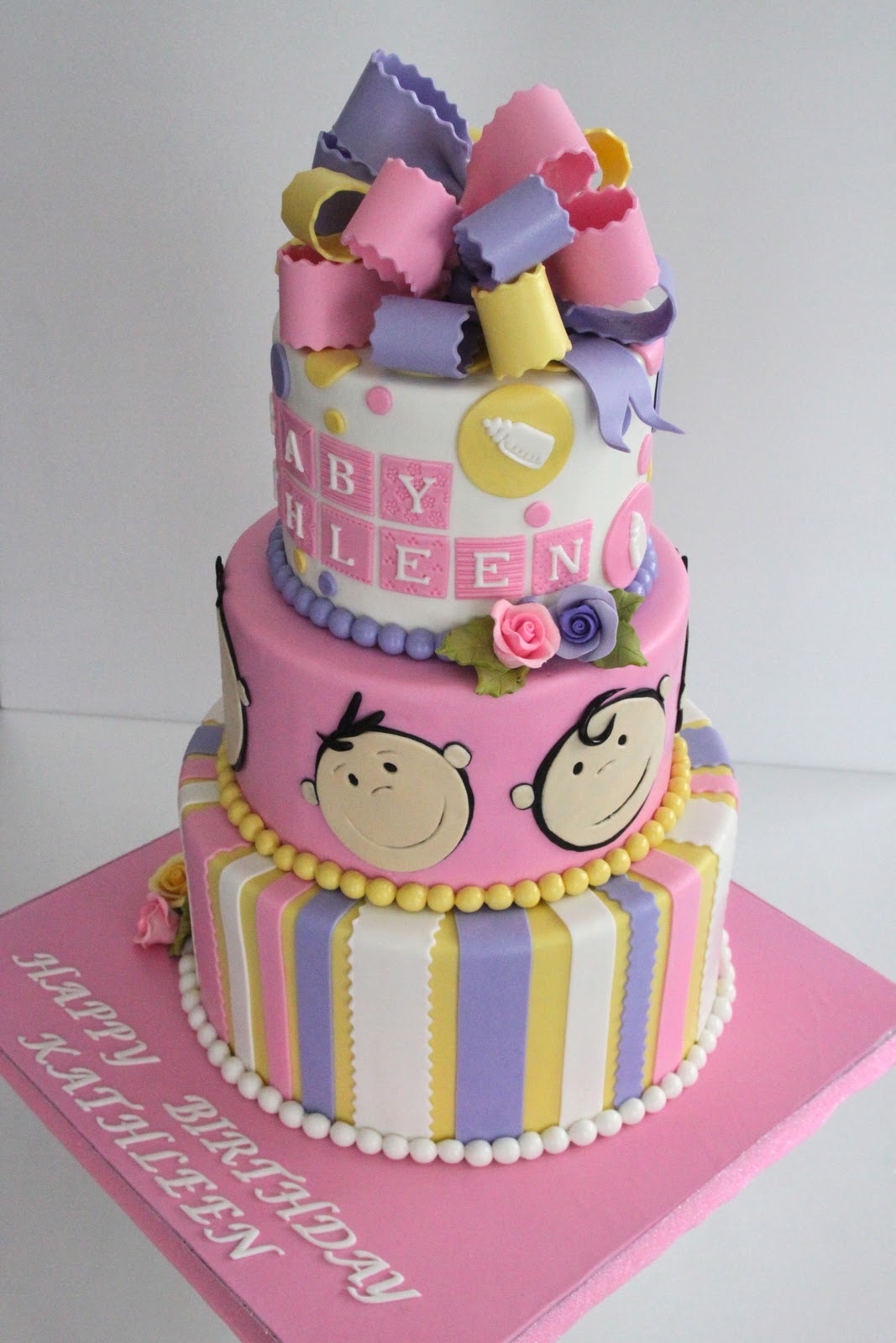 Celebrate with Cake  1st Birthday 3 tier Baby Girl Cake