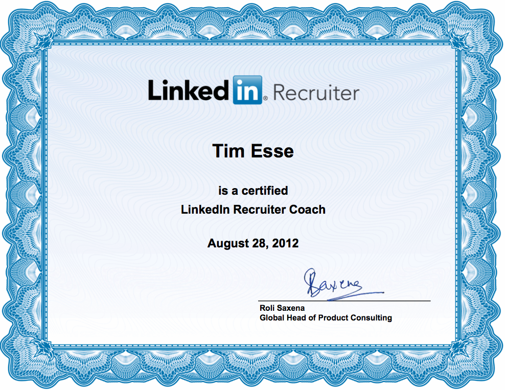TimEsseBlog.com: Certified Linkedin Recruiter Coach