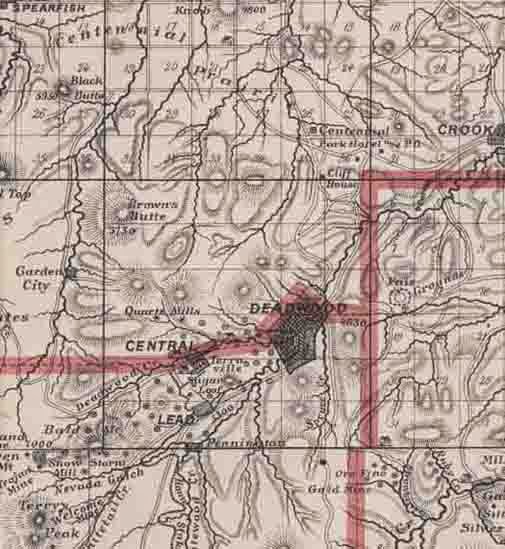 Historical Marker Map of the Deadwood region before statehood