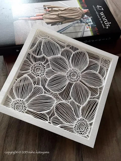 Layered Floral Paper Cutting, white in square frame