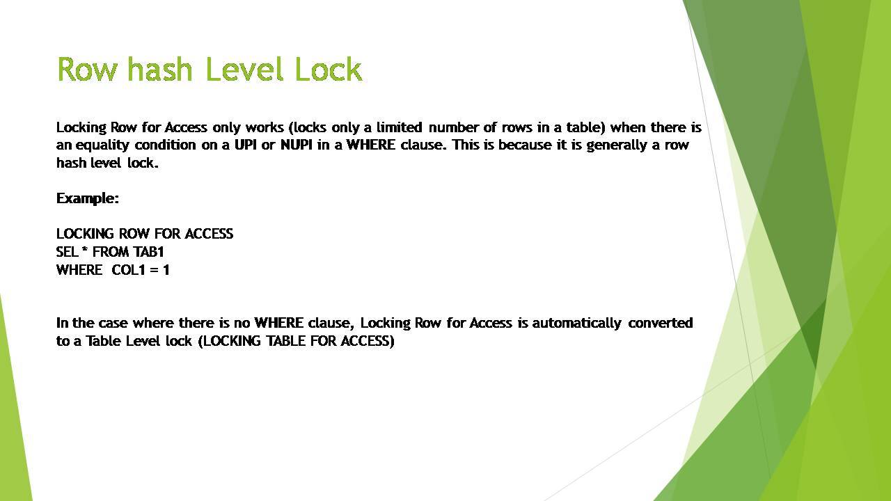 Database and Warehouse Concepts Teradata Locks