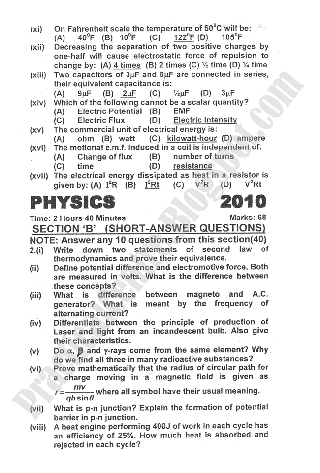 Physics-2010-five-year-paper-class-XII