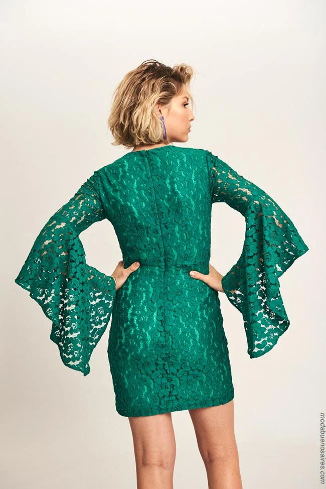 Moda 2019: Vestido de encaje verde Markova. Moda mujer 2019.